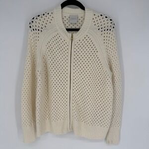 VARLEY MARTA BOUCLE KNIT JACKET COCONUT MILK SMALL OPEN KNIT COZY CREWNECK